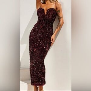 Lindsey Midi Wine Sequin Dress NWT